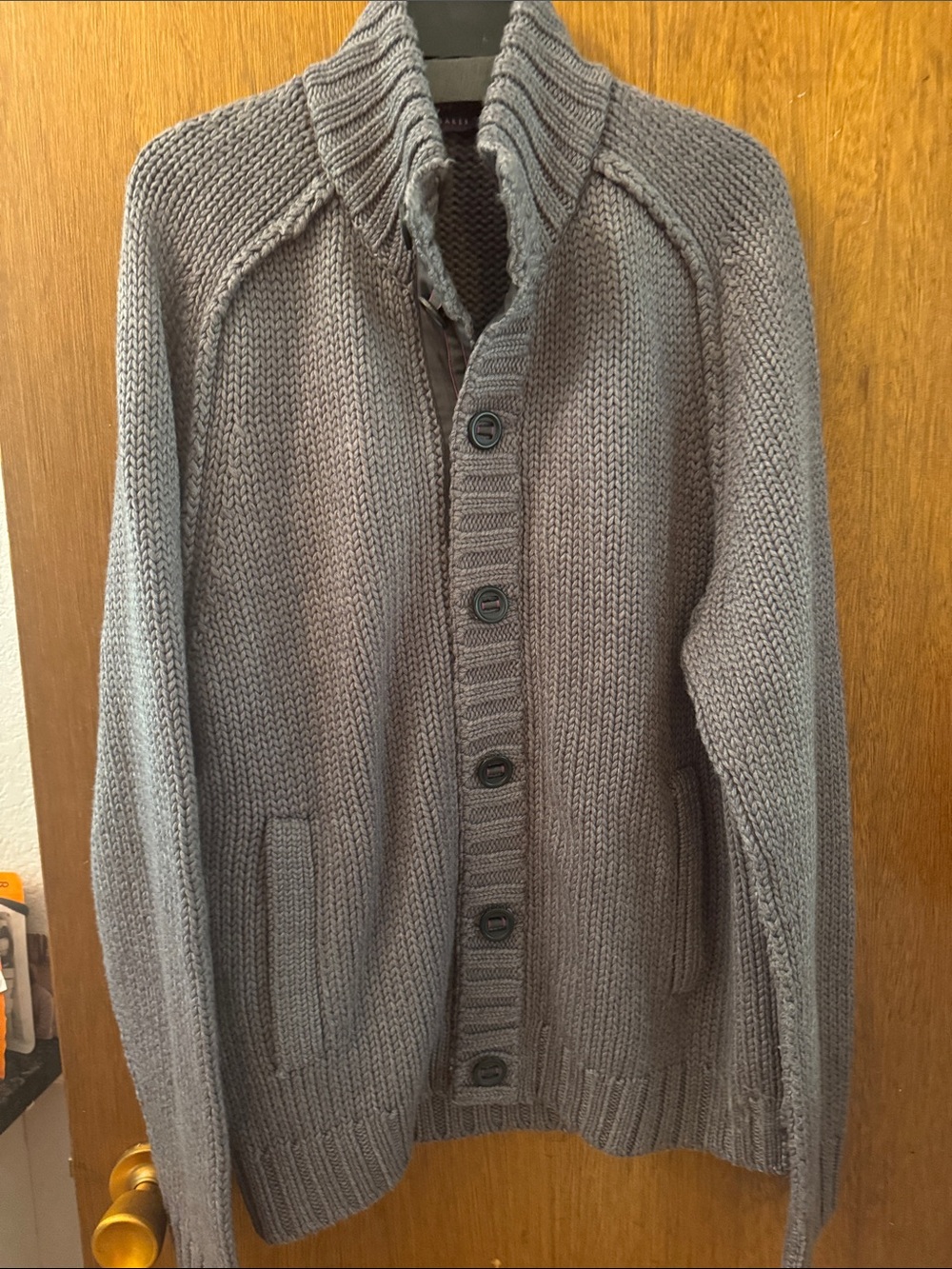 Ted Baker Men's Gray Shawl-Collar Rib Knit Cardigan